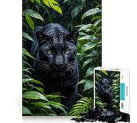 Puzzle da 1000 pezzi per ragazzi Pantera Nera nella lussureggiante vegetazione della giungla Disegno preciso,gioco per allenare la mente,momento di relax,divertimento per il compleanno 50x75cm