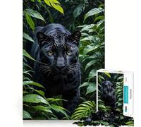 Puzzle da 1000 pezzi per ragazzi Pantera Nera nella lussureggiante vegetazione della giungla Illustrazione ritagliata con precisione,gioco stimolante per la mente,ideale per rilassarsi,perfetto