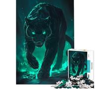 Puzzle da 1000 pezzi per ragazzi Pantera Nera tra le Fiamme Verdi Sfida per l'Intelligenza Giocattolo Avvincente Giochi Rilassanti Decorazione da Parete Ottimo Regalo e Giocattolo (Dimensioni 38x26cm)