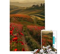 Puzzle da 1000 pezzi per ragazzi papaveri rossi Toscana giocattolo per ragazzi decorazione da parete stimola la memoria regalo per amici e familiari (dimensioni 38x52cm)