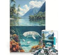 Puzzle da 1000 pezzi per ragazzi "Paradiso tropicale con lamantini" giocattolo fai da te decorazione perfetta con pezzi di forma casuale completamente ad incastro 50x75cm