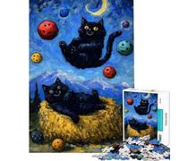 Puzzle da 1000 pezzi per ragazzi parodia di "Gatti in una notte stellata" Gioco divertente perfetto come decorazione o regalo per tutta la famiglia (dimensioni 38x26cm)