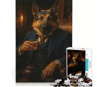 Puzzle da 1000 pezzi per ragazzi, Pastore tedesco antropomorfo in abito elegante, Giochi educativi, Corsa di velocità manuale, Collezione d'artista, Belle arti 38x52cm