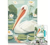 Puzzle da 1000 pezzi per ragazzi Pellicano nello stagno delle ninfee gioco divertente allena la mente e la mano sfida unica 38x52cm