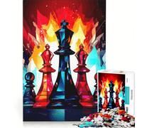 Puzzle da 1000 pezzi per ragazzi pezzi degli scacchi in un'opera d'arte astratta dai colori vivaci giochi per tutta la famiglia migliora la memoria con poster e foglio di curiosità abbinati 38x52cm