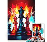 Puzzle da 1000 pezzi per ragazzi, pezzi degli scacchi in un'opera d'arte astratta dai colori vivaci, giochi rilassanti, corsa di velocità manuale, ideale per compleanni e Natale 38x26cm