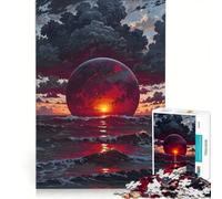 Puzzle da 1000 pezzi per ragazzi: Pianeta Rosso che sorge sull'oceano gioco divertente allena la mente e la mano sfida unica 50x75cm