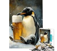 Puzzle da 1000 pezzi per ragazzi pinguino con bicchiere di birra nella neve sfida da completare antistress decorazione da parete per ragazzi dai 14 anni in su (50x75cm)