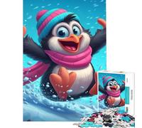 Puzzle da 1000 pezzi per ragazzi: Pinguino dei cartoni animati che slitta in un paesaggio invernale Difficile e stimolante un'opera d'arte Gioco divertente adatto a persone dai 14 anni in su (38x52cm)