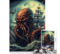 Puzzle da 1000 pezzi per ragazzi: Polpo rosso gigante contro nave gioco impossibile sfida difficile giocattolo decorativo per la casa impegnativo da completare (50x75cm)