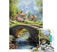 Puzzle da 1000 pezzi per ragazzi Ponte di pietra in un villaggio di montagna puzzle per ragazzi gioco per famiglie taglio di precisione regalo antistress (dimensioni 38x52cm)