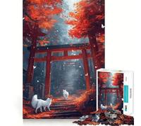 Puzzle da 1000 pezzi per ragazzi,Porta Torii autunnale con lupi bianchi,disegno pulito,gioco creativo,giocattolo rilassante,regalo di Natale (38x52cm)