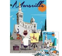 Puzzle da 1000 pezzi per ragazzi poster di viaggio di Marsiglia Notre-Dame de la Garde giochi educativi giocattolo gioco intellettuale regalo per compleanni apprendimento educativo (38x26cm)