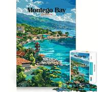 Puzzle da 1000 pezzi per ragazzi,poster di viaggio di Montego Bay,Giamaica,con ritagli precisi,giocattolo stimolante per la mente,per rilassarsi e per il compleanno (38x26cm)