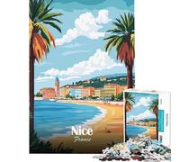 Puzzle da 1000 pezzi per ragazzi poster di viaggio di Nizza Francia giocattolo educativo giochi rilassanti attività per famiglie regali per donne e uomini (dimensioni 38x26cm)