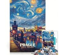 Puzzle da 1000 pezzi per ragazzi Praga Repubblica Ceca Notte stellata Arte Giochi rilassanti Attività divertenti da fare a casa compleanno e Natale 50x75cm