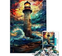 Puzzle da 1000 pezzi per ragazzi puzzle artistici con faro e tempesta per adulti gioco per famiglie migliora la memoria attività divertenti da fare a casa (dimensioni 50x75cm)