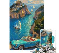 Puzzle da 1000 pezzi per ragazzi puzzle Coastal Drive︰ Turquoise Car by The Sea difficile e stimolante decorazione per la casa giocattolo antistress adatto a partire dai 14 anni (50x75cm)