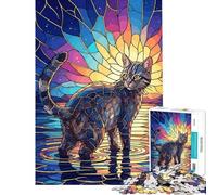 Puzzle da 1000 pezzi per ragazzi puzzle con gatto in acqua e vetrata artistica puzzle per adulti giochi rilassanti ma divertenti e spiritosi ideale come regalo per tutta la famiglia (38x52cm)