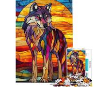 Puzzle da 1000 pezzi per ragazzi puzzle con lupo e tramonto in vetro colorato gioco rilassante ma divertente e spiritoso per compleanno e Natale (dimensioni 50x75cm)