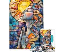 Puzzle da 1000 pezzi per ragazzi puzzle con vetrata raffigurante una donna in preghiera puzzle per adulti giochi divertenti decorazione perfetta per compleanni e Natale (dimensioni 50x75cm)