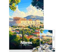 Puzzle da 1000 pezzi per ragazzi puzzle di Atene Grecia poster di viaggio giochi educativi un'opera d'arte giocattoli fai-da-te con poster abbinato e foglio di curiosità (38x52cm)