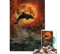 Puzzle da 1000 pezzi per ragazzi puzzle "Salto del delfino al chiaro di luna" per adulti giochi per famiglie un'opera d'arte gioco stimolante regalo (dimensioni 38x26cm)