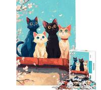 Puzzle da 1000 pezzi per ragazzi: Quattro gatti sotto i ciliegi in fiore Puzzle divertenti per ragazzi giochi di analisi e logica compleanno e Natale (dimensioni 50x75cm)