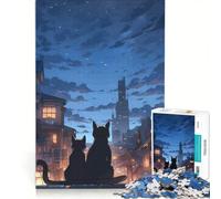 Puzzle da 1000 pezzi per ragazzi, raffigurante gatti che osservano un paesaggio notturno cittadino, giocattolo decorativo da parete, decorazione per la casa, ideale per compleanni e Natale 50x75cm