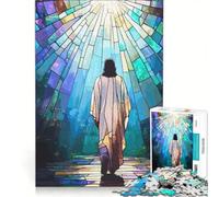 Puzzle da 1000 pezzi per ragazzi raffigurante Gesù che cammina verso la luce in stile vetrata decorazione da parete allena la mente e la mano ottimo regalo per gli appassionati di videogiochi 50x75cm