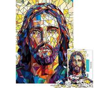 Puzzle da 1000 pezzi per ragazzi raffigurante Gesù in vetro colorato ideale per il fai da te e per adulti Un'opera d'arte compleanno e Natale (dimensioni 38x52cm)