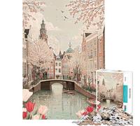 Puzzle da 1000 pezzi per ragazzi raffigurante il canale di Amsterdam in primavera con i tulipani Puzzle per adulti gioco interattivo decorazione da parete compleanno e Natale