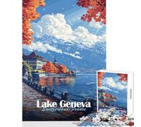 Puzzle da 1000 pezzi per ragazzi raffigurante il Lago di Ginevra e un paesaggio autunnale gioco educativo taglio di precisione decorazione per la casa giocattolo antistress regalo (38x26cm)
