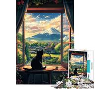 Puzzle da 1000 pezzi per ragazzi raffigurante il Monte Fuji visto da un gatto Puzzle per adulti divertente gioco che migliora la memoria stimolante e ideale come regalo (dimensioni 50x75cm)