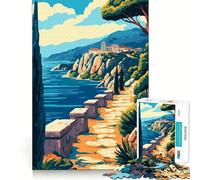 Puzzle da 1000 pezzi per ragazzi,raffigurante la costa mediterranea dell'antica Grecia,con illustrazioni minimaliste e tagli precisi Gioco di logica,rilassante e ideale come regalo o per hobby