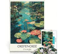 Puzzle da 1000 pezzi per ragazzi raffigurante la palude di Okefenokee, in Georgia, giocattolo educativo, decorazione per la casa, con poster e foglio di curiosità abbinati 38x26cm