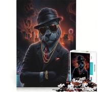 Puzzle da 1000 pezzi per ragazzi, raffigurante la pantera gangster in giacca e cravatta, giocattolo educativo per il divertimento in famiglia, ideale come decorazione da scrivania 38x52cm