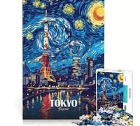 Puzzle da 1000 pezzi per ragazzi raffigurante la Torre di Tokyo in una notte stellata ideale per giochi in famiglia per migliorare la memoria con poster e foglio di curiosità abbinati 38x52cm