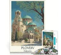 Puzzle da 1000 pezzi per ragazzi raffigurante l'antica città di Plovdiv, gioco educativo, regalo di compleanno, collezione d'artista, opera d'arte 38x26cm