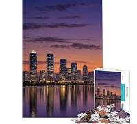 Puzzle da 1000 pezzi per ragazzi raffigurante lo skyline di una città al tramonto riflesso nell'acqua Gioco educativo e stimolante ideale per il relax e come regalo per donne (Dimensioni 75x50cm)