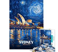 Puzzle da 1000 pezzi per ragazzi raffigurante l'Opera House di Sydney di notte Puzzle antistress regalo di compleanno per amici e familiari (dimensioni 38x26cm)