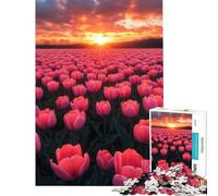Puzzle da 1000 pezzi per ragazzi raffigurante tulipani rosa al tramonto Un puzzle difficile e stimolante ideale per la decorazione della casa o come antistress Adatto a partire dai 14 anni (50x75cm)