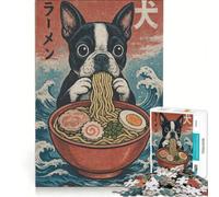 Puzzle da 1000 pezzi per ragazzi, raffigurante un Boston Terrier che mangia ramen, un gioco fai-da-te, rilassante e stimolante per la mente, ideale come decorazione da scrivania 38x52cm