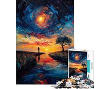 Puzzle da 1000 pezzi per ragazzi raffigurante un dipinto ad olio di Lonely River Puzzle per adulti divertente gioco che migliora la memoria stimolante e ideale come regalo (dimensioni 50x75cm)