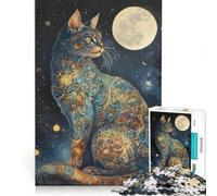 Puzzle da 1000 pezzi per ragazzi, raffigurante un gatto a figura intera al chiaro di luna, un giocattolo educativo per tutta la famiglia, ideale come decorazione da scrivania 38x26cm