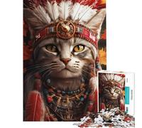Puzzle da 1000 pezzi per ragazzi raffigurante un gatto con copricapo nativo americano Puzzle per adulti gioco pratico e impegnativo ideale come regalo per tutta la famiglia (dimensioni 50x75cm)