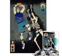 Puzzle da 1000 pezzi per ragazzi raffigurante un giocatore di basket contro uno scheletro in stile Ukiyo-e Divertimento a casa un'opera d'arte fai-da-te per ragazzi dai 14 anni in su (50x75cm)