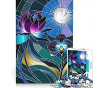 Puzzle da 1000 pezzi per ragazzi raffigurante un loto e un'orchidea in vetro colorato al chiaro di luna Un gioco rilassante divertente e umoristico una sfida unica 50x75cm