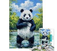 Puzzle da 1000 pezzi per ragazzi raffigurante un panda nel fiume Puzzle per adulti giochi rilassanti divertenti e spiritosi perfetti come regalo per tutta la famiglia (dimensioni: 38x26cm)