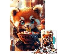 Puzzle da 1000 pezzi per ragazzi raffigurante un panda rosso che mangia ramen Puzzle rilassante decorazione da parete ideale come regalo per tutta la famiglia (dimensioni: 38x26cm)